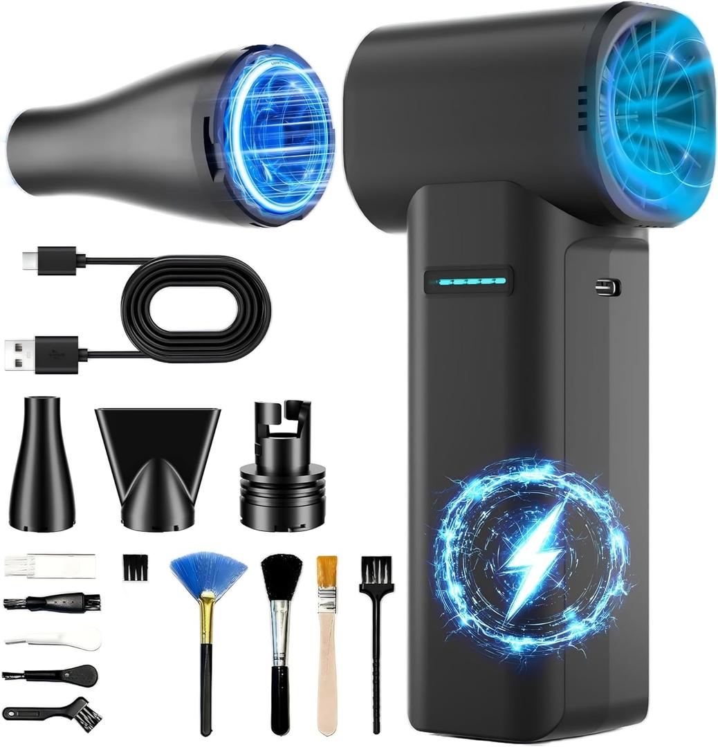 Electric Air Duster,300000RPM, max 1.1lbs Wind Force Brushless Motor, Super Power Compressed Air Duster, 3-Gear Dust Blower, Fast Charging, Electric Duster for PC, Car, House, Outdoor (40MM, Black)