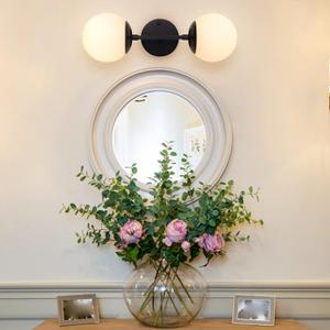 Double Wall Sconce Black Bathroom Light Fixtures, 2 Light Bathroom Vanity Lights, Mid Century Globe Modern Lighting, White Ball Sconces for Bedroom (Exclude Bulb)