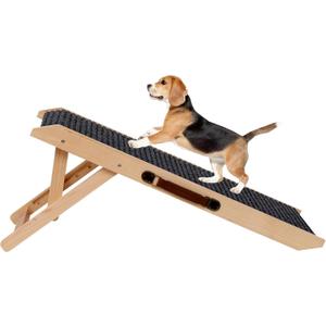 Foldable Wooden Dog Ramp Pet Stairs,Wooden Dog Step with Built-in Handle, 4 Adjustable Height from 9.8" to 18.1", Wood Portable Ramp for Bed,Couch, Car