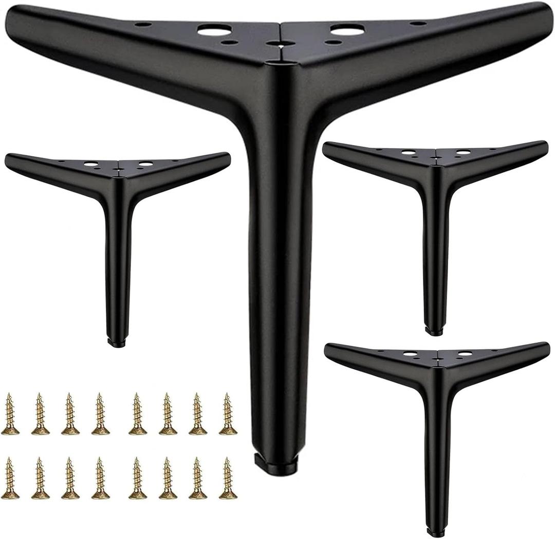 6 inch/15cm Matte Black Metal Furniture Legs Set of 4, Triangle Sofa Legs DIY Replacement for TV Stand, Sofa, Chair, Cabinet Cupboard
