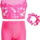 JiAmy Two Piece Gymnastics Leotards for Girls, Sparkly Dance Biketards with Shorts Ballet Tumbling Outfit for Girl 3-12 Years (5-6 Years, Pink)