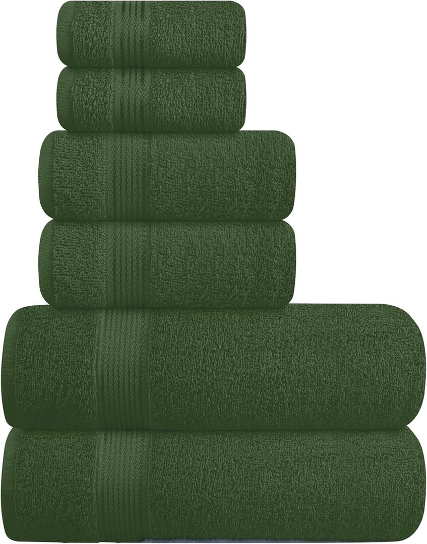 Belizzi Home Ultra Soft 6 Pack Cotton Towel Set, Contains 2 Bath Towels 28x55 inch, 2 Hand Towels 16x24 inch & 2 Wash Coths 12x12 inch, Ideal Everyday use, Compact & Lightweight - Olive Green