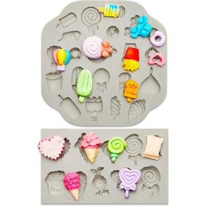 2 Pcs Sweets Polymer Clay Molds for Jewelry Making Candy Shape Ice Cream Lollipop Donut Chips Miniature Polymer Clay Molds Earrings Decoration
