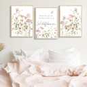 3Pcs Watercolor Flowers Nursery Wall Art Florals Botanical Sentence Picture Wall Decor Pink Wildflowers Poster Print Artwork for Girl Nursery Office Bedroom Livingroom Inspirational Wall Decoration