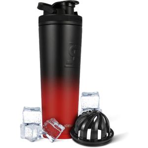 Ice Shaker Insulated Stainless Steel Shaker Bottle | 32oz, Red/Black | Cold for 30+ Hours | Insulated Cup with Twist-on Agitator | Odor-Free Bottle for Protein Shakes, Water, Smoothies, Cocktails