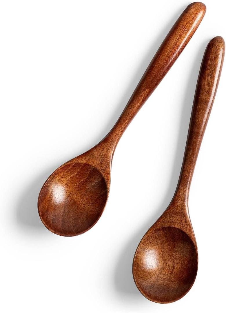2 PCS Wooden Spoons for Honey, 6.7 inch Small Wooden Spoons - Terrific for Tea, Coffee & Soup, Little Wood Serving Table Spoon Set, Bulk Bamboo Teaspoon for Eating with Unique Design
