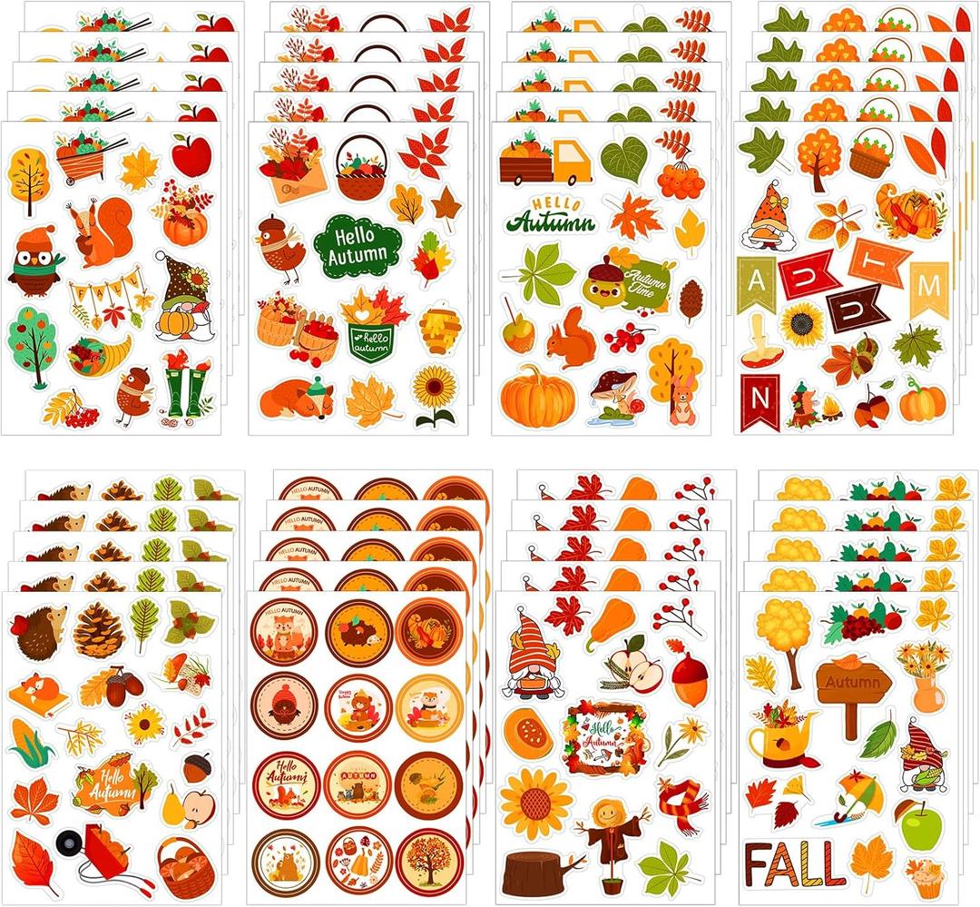 2 x Fall Stickers - 40 Sheets Maple Leaf & Autumn Stickers for Kids, Thanksgiving Party Supplies