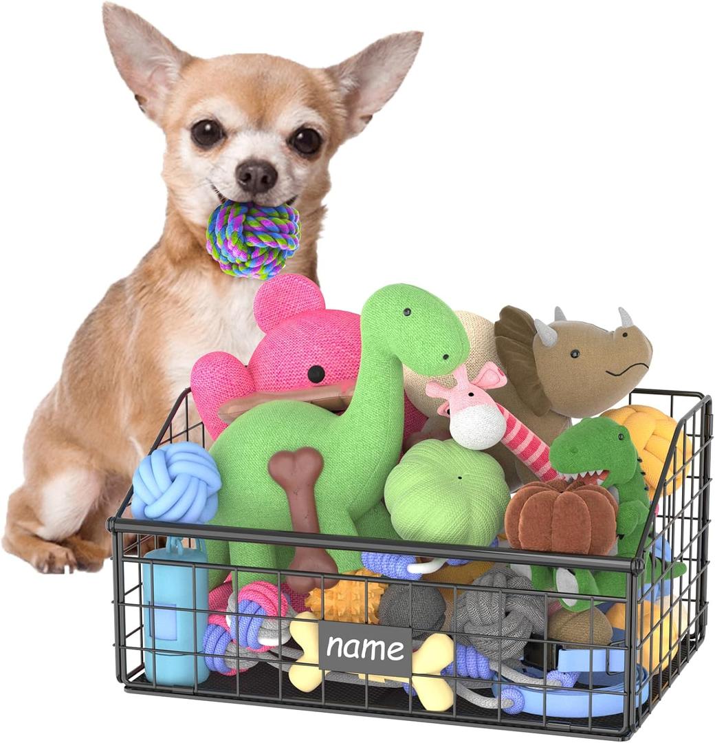 Indestructible Dog Toy basket, Small Toy Box for Dogs, Pet Toy Bin Dog Metal Basket for Toys, Toy Storage Organizer, Cat Toy Box for Living Room Area(Black) (S:13.8"L x 9.0"W x 7.1"H)