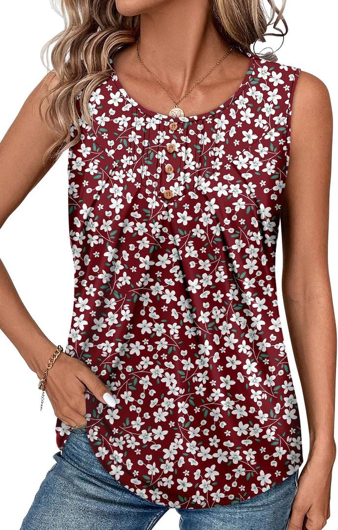 CRAZY GRID Women Summer Tank Tops Round Neck Sleeeveless Folded Front Tunic Casual Outfit 2025 Basic Loose Shirts (M)