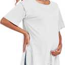 Women's Maternity Shirts Short Sleeve Split Side Pregnancy Tops Summer Casual Loose Tunic Tees