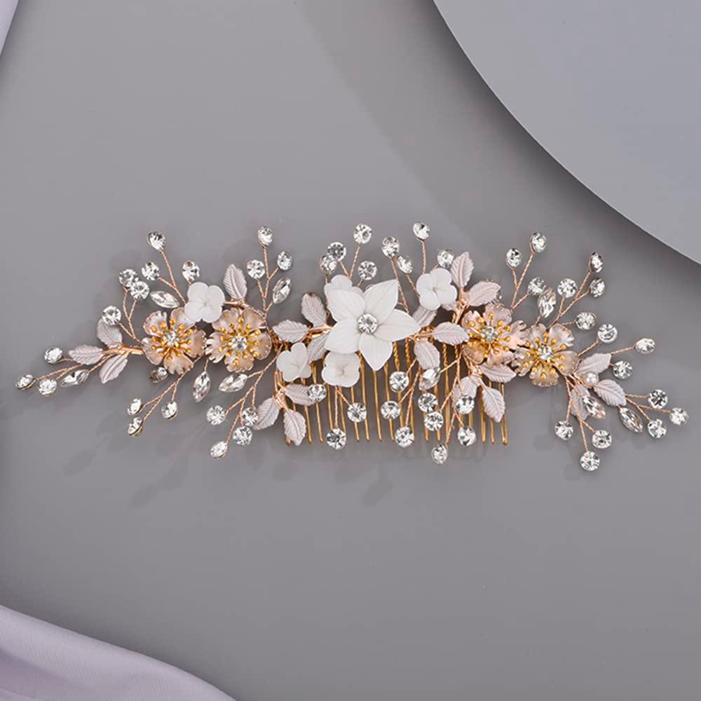 White Floral Hair Comb, Gold, Vintage Hair Piece for Bride Bridesmaid, Handmade Item, Fashion Jewelry Hair Combs, Delicate Wedding Jewelry