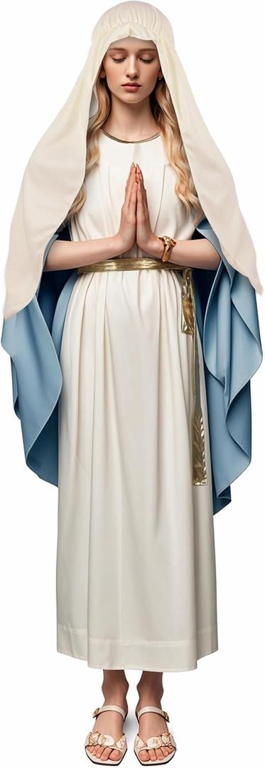 Virgin Mary Robe for Women - Biblical Halloween Costume Set for Adults, Large