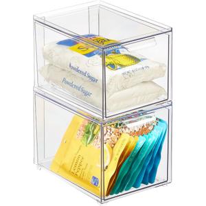 mDesign Kitchen Storage Drawer Box  Plastic Storage Box with Pull-Out Drawer  Pantry, Fridge and Cupboard Storage for Food and Snacks  Pack of 2  Clear