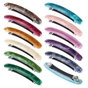 12 Pieces Hair Barrettes for Women Tortoise Shell Acetate French Skinny Clip Automatic Ponytail Barrettes for Women Fine Thin Hair Accessories(Stylish Color)