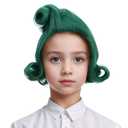 Kids Grass Green Wig Short Dark Green Wavy Curly Wig for Child Heat Resistant Synthetic Wigs with Wigs Cap