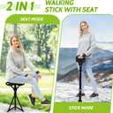 ALEVMOOM Folding Walking Cane with seat for Men & Women,2-in-1 Adjustable Portable Cane Chair,Walking Stick with Seat for Seniors & Adults,Crutches Stool with Carry Bag for Hiking Traveling