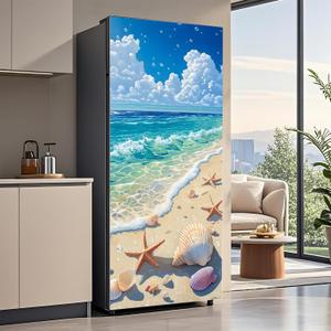 Self-Adhesive Refrigerator Wrap Set - Removable Vinyl Fridge Stickers, Peel & Stick Door Mural Decor for Kitchen, Bar, Office 32.3x78.7 (Beach)