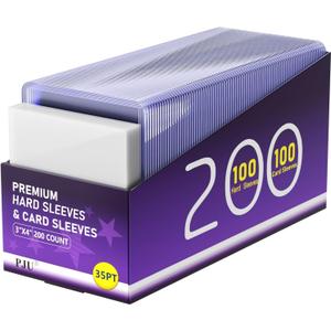 200 Card Sleeves Hard Plastic, Premium Baseball Card Sleeves, 3" x 4" Trading Cards Holder, Sports Football Game Cards Protectors Top Cases (100 Hard Sleeve + 100 Soft Sleeve)