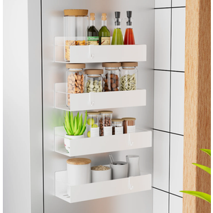 Metal 4 Pack Magnetic Spice Storage Rack Organizer for Refrigerator and Oven, White Fridge Organizers and Storage
