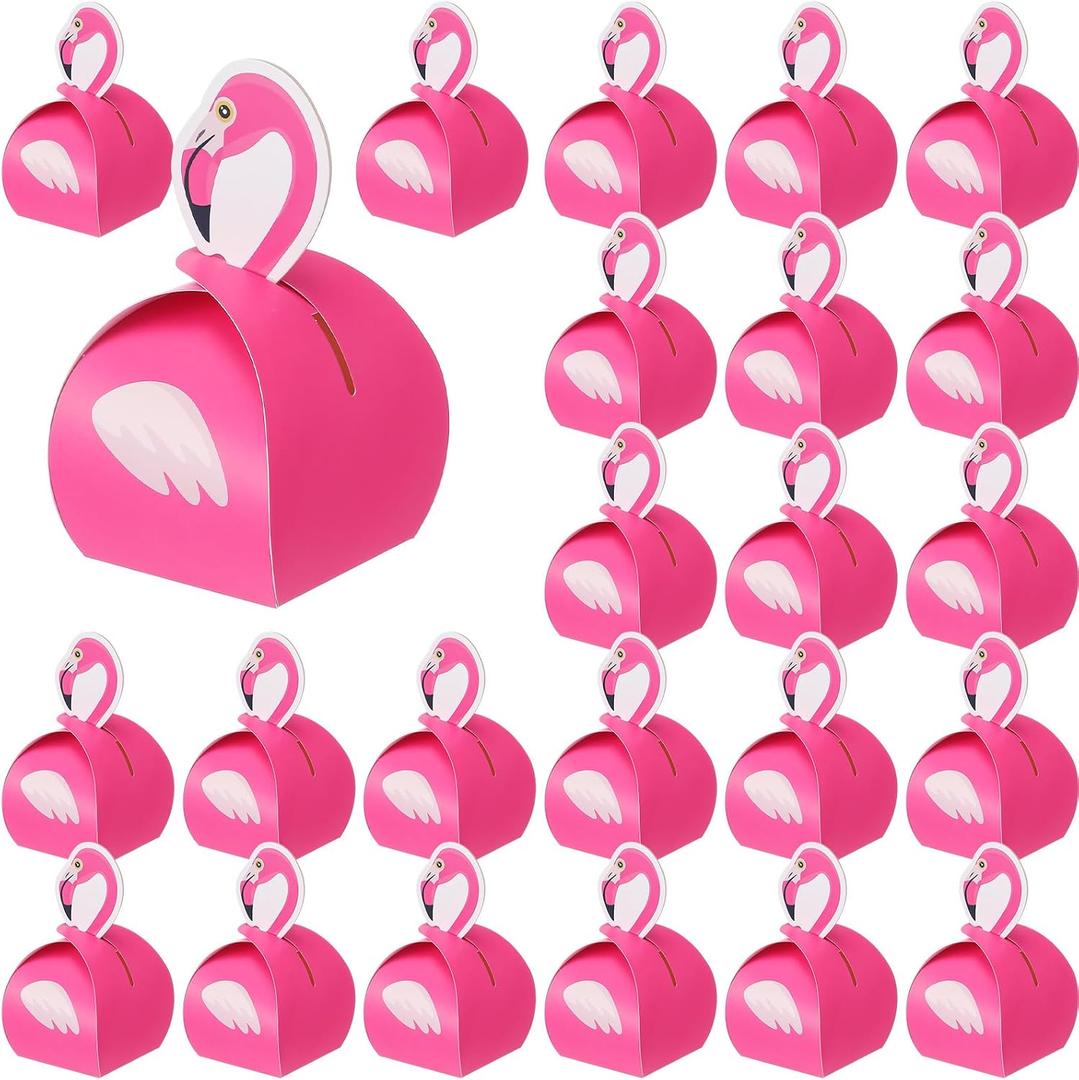 Honoson 24 Pcs Flamingo Gift Box Flamingo Party Favor Bag Decorative Animal Box Goodie Bag for Candy Summer Hawaiian Tropical Luau Beach Birthday Party Favor Decoration Supplies
