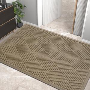HIYARD Sturdy Front Door Mat, Absorbent Muddy Dirt Resist Welcome Door Mats Outdoor Indoor, Stain and Fade Resistant, Non-Slip Rubber Backing Low Profile Doormat for Entryway, 4732, Beige, 2'8" x 3'11"