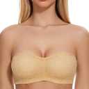 Wingslove Women's Strapless Bra Floral Lace Bandeau Unlined Underwire Minimizer Multi-Way Plus Size Support (32DD, Nude)