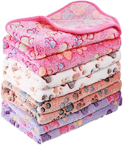 Tatuo 4 Pack Fleece Dog Blankets for Puppy Cats Multi-Size Sleep Mat for Pet Guinea Pig Soft Washable Warm Crate Bed Puppy Teething Toys Print Pattern Blanket Indoor(Mixed Color,24 x 16 Inch,Paw)