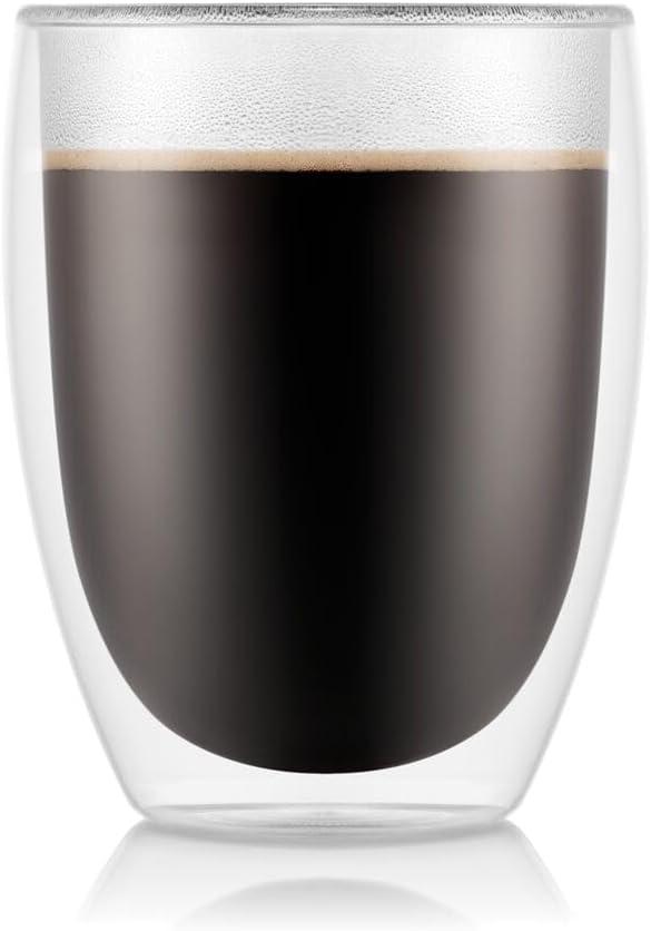 Bodum 12oz Pavina Double Wall Insulated Tumbler, High-Heat Borosilicate Glass, Set of 6, Clear