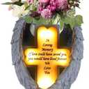 Heaven Angel Wing Cross, Graveyard Decoration, Vase with Solar LED Lamp, Resin Decorated Bereavement Statue, Gift in Memory of Relatives (White)