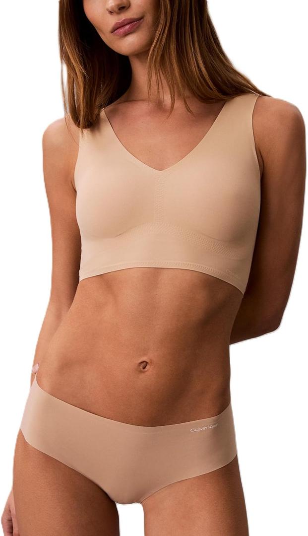 Calvin Klein Womens Invisibles Comfort Seamless Lightly Lined V Neck Bralette Bra (Medium, Bare)