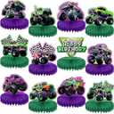 CHUNNIN 12PCS Green Purple Monster Truck Honeycomb Centerpiece Monster Truck Birthday Party Decorations 3D Monster Truck Table Ornament Racing Car Decor for Kids Birthday Baby Shower Party Favors