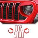 JeCar 9pcs Red Headlight Covers & Grill Inserts Trim Kit for 2024 2025+ Jeep Wrangler JL JLU Gladiator JT
