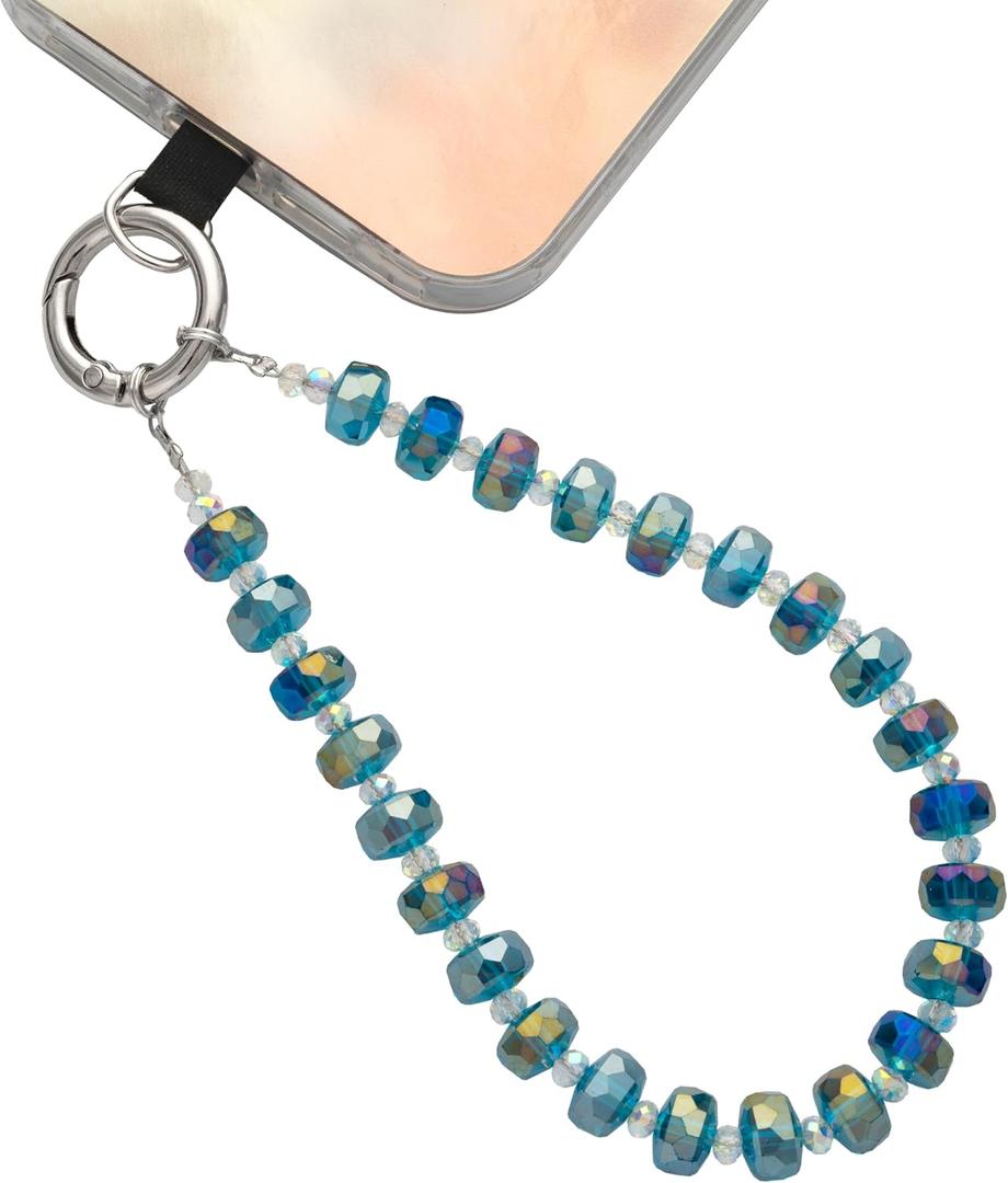 2 x Crystal Phone Chain Wristlet Strap Wheel Beaded Phone Charm Women | Sparkling Wheel Shaped Glass Beads Shiny Wrist Strap for Phone Bracelet Keys Bag Accessories Ladies Daily Commuting Shopping