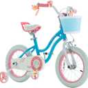 Royalbaby Stargirl Children's Bicycle Outdoor Adventure Ride-On Bike with Training Wheels, Adjustable Seat, and Basket, 14 Inch, Blue