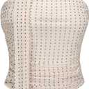 Women's Leopard Print Tube Top Cheetah Print Top Ruched Strapless Mesh Halter Tops for Women Going Out Party (M)