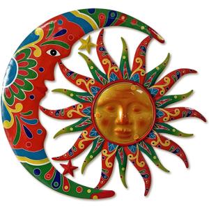 Limygus Sun and Moon Wall Decorations for Outdoor, Colorufl Metal Sun Wall Art Decor with Moon & Stars Perfect for Patio, Garden, Yard, Living Room, Bedroom