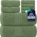 DAN RIVER 8 PC Luxury Bath Towels for Bathroom, 2 Bath, 2 Hand, and 4 Wash Cloths, 600 GSM 100% Ring Spun Cotton Towel Set, Highly Absorbent, Gym, Hotel, and Spa, Sage Green