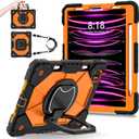 YOUULAR Tablet Case for Apple iPad Pro 11(2018/2020/2021/2022)/iPad air 4 10.9(2020)/iPad air 5 10.9(2022) Generation, Shockproof Protective Cover with Kickstand, Handle, Shoulder Strap Black Orange