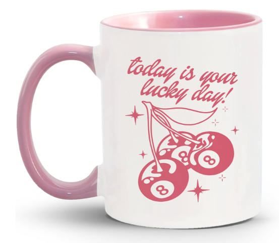 JKMBN Trendy Pink Cherry Coffee Mug, Retro Magic 8 Ball Ceramic Coffee Mugs, Preppy Coffee and Tea Cup, Coquette Gifts for Women Girls, 11oz Ceramic Cup Pink