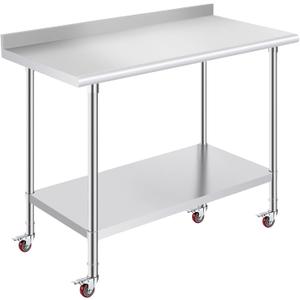 OSTBA Stainless Steel Prep Table 24 x 48 Inches with Backsplash and Casters | NSF certified work table with backsplash, wheels and adjustable undershelf for kitchen, garage, restaurant and hotel