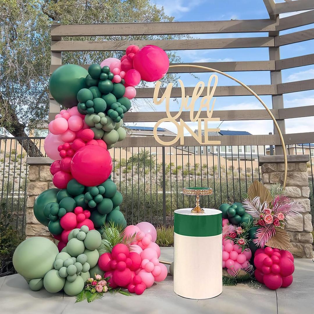 Hunter Green and Pink Balloon Garland Arch Kit 153pcs dark green sage and hot pink balloons for Summer Jungle Safari wild one Theme birthday Tropical theme Baby Shower Decorations