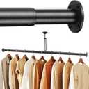 Adjustable Closet Rods for Hanging Clothes 134 to 160 inch Black Heavy Duty clothes rod for closet, Laundry, Bathroom, RV Closet Organization and Storage(Extra long)