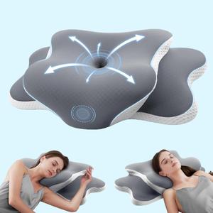 JINXIA Cervical Neck Pillow for Sleeping, Odorless Memory Foam Pillows & Soft Silk Cover, Ergonomic Orthopedic Pillow for Side Back Stomach Sleepers, Neck and Shoulder Pain Relief, Gray