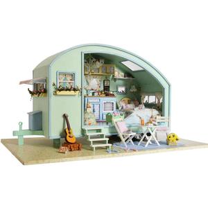 MAGQOO Wooden Dollhouse Miniature with Furniture DIY Dollhouse Kit DIY House Kit Tiny House Kit with Voice Control and Music Movement 1:18 Scale Creative Room Idea(Time Travel)