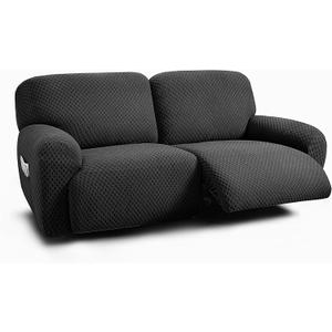 ULTICOR Extra Wide 75" - 100", Reclining 2 Seater Sofa, Extra Wide Reclining Love Seat Slipcover, 6-Piece Jacquared Fabric, Reclining Sofa Covers, Thick, Soft, Washable (Black)(Style 1)