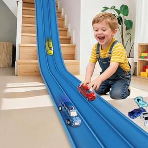 3-Lane Flexible Race Track for Kids 15ft Race Car Track Compatible with Diecast 1/64 Scale Cars, Flexible Car Track Race Ramp Toy with Strong Suction Cups