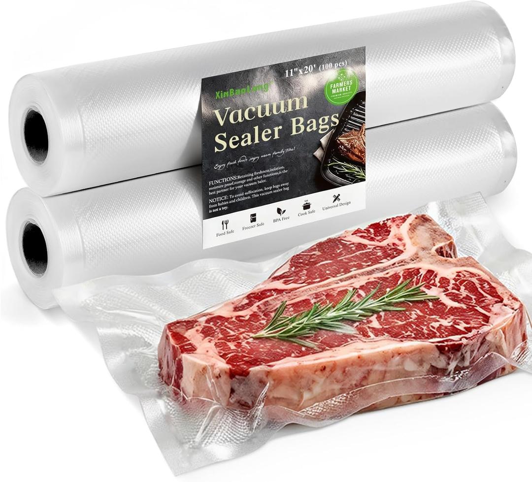 Vacuum Sealer Bags Rolls for Food - Seal a Meal Bags - 11inx20 Rolls 2 Pack-XinBaoLong Commercial Grade Heavy Duty BPA Free Great for Vac Storage