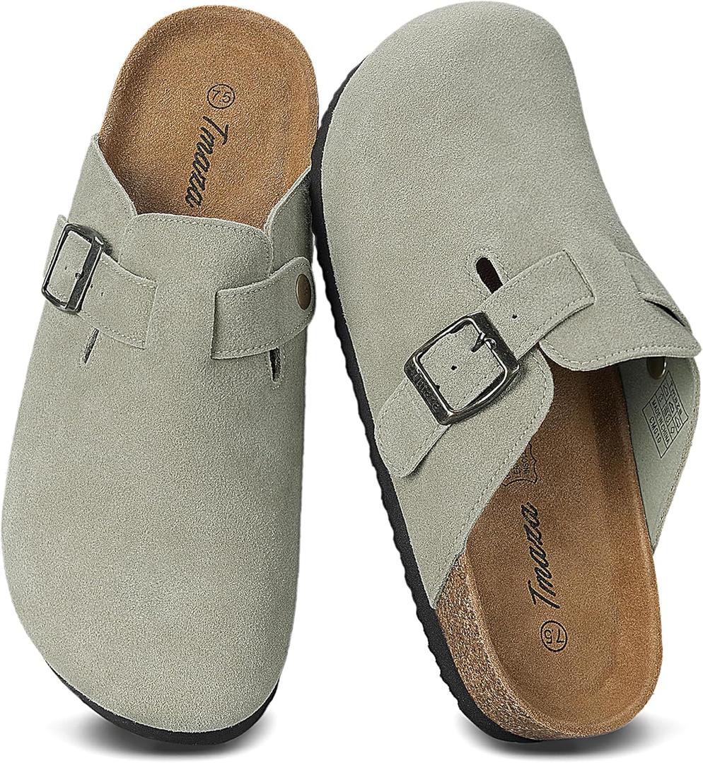 Cork Footbed Suede Clogs for Women - Memory Foam Orthopedic House Shoes with Arch Support Size 11