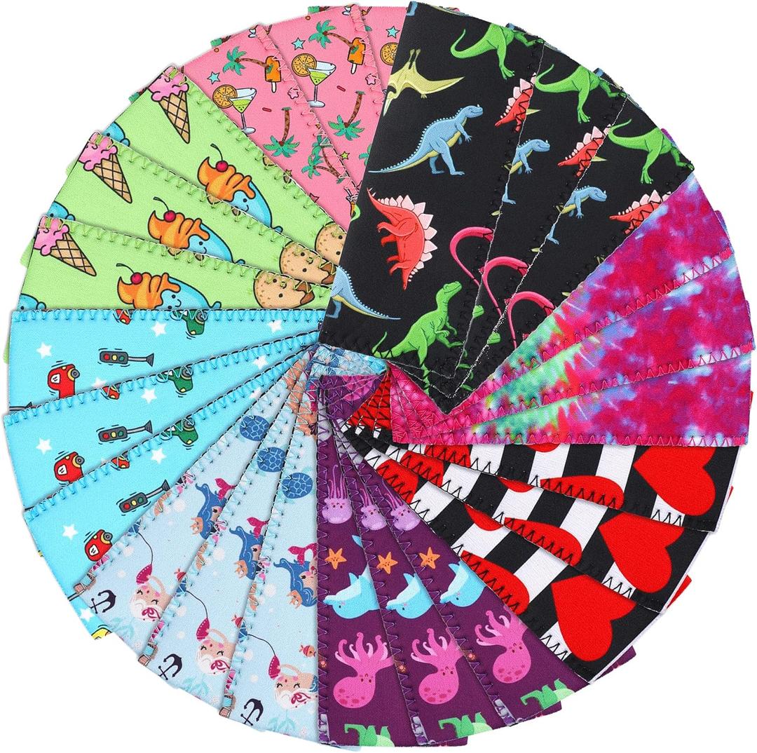 JANYUN 24 Pack Ice Pop Sleeves Neoprene Freezer Pop Sleeve Popsicle Covers Holders Bags BPA-Free for Kids Party Supplies (Colorful)