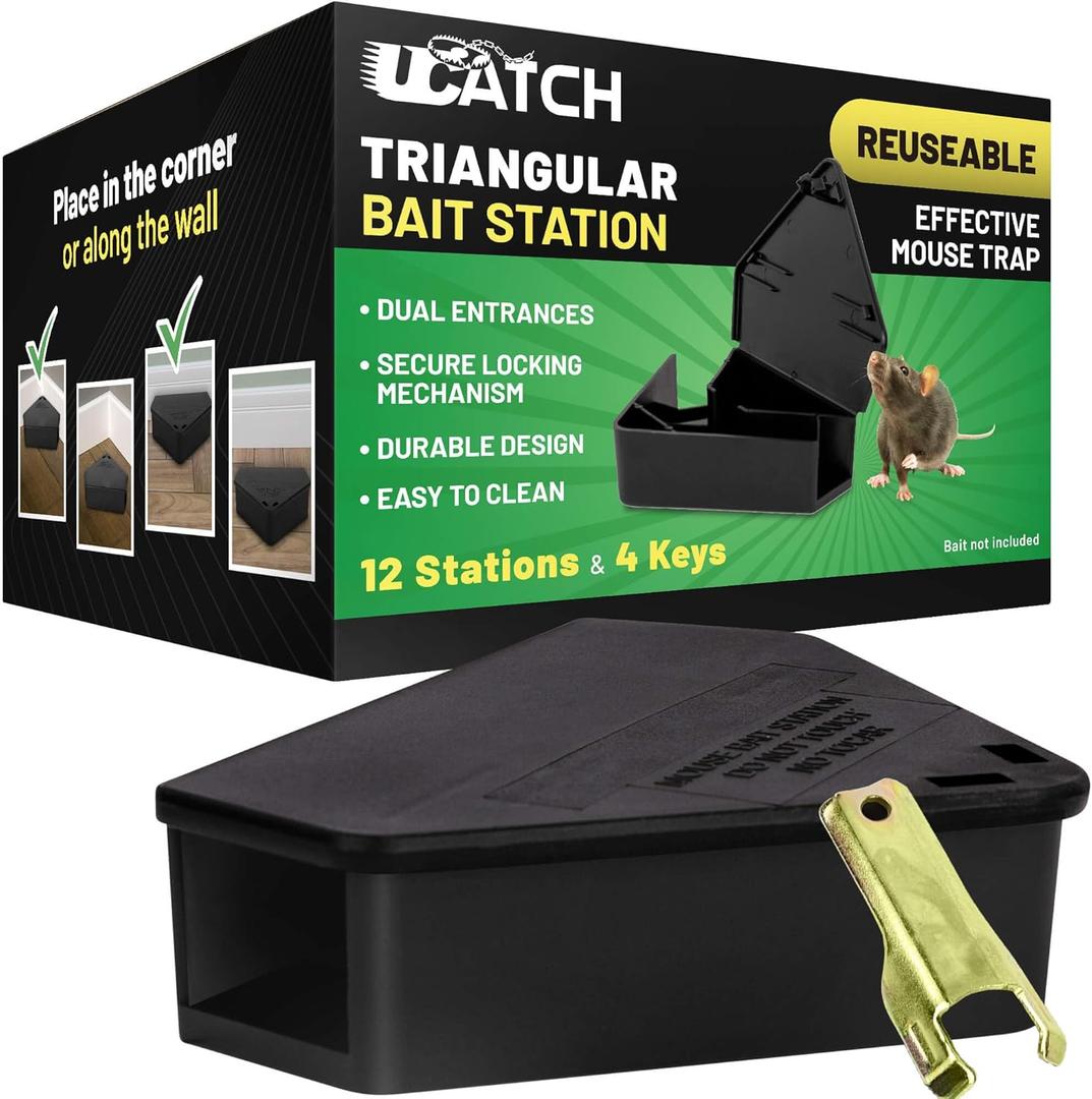 LockBait Pro Mouse Bait Stations | 12 Pack Mouse Bait Box for Outdoor Use | Mice Bait Stations with Keys for Indoor and Outdoor Use | UCatch